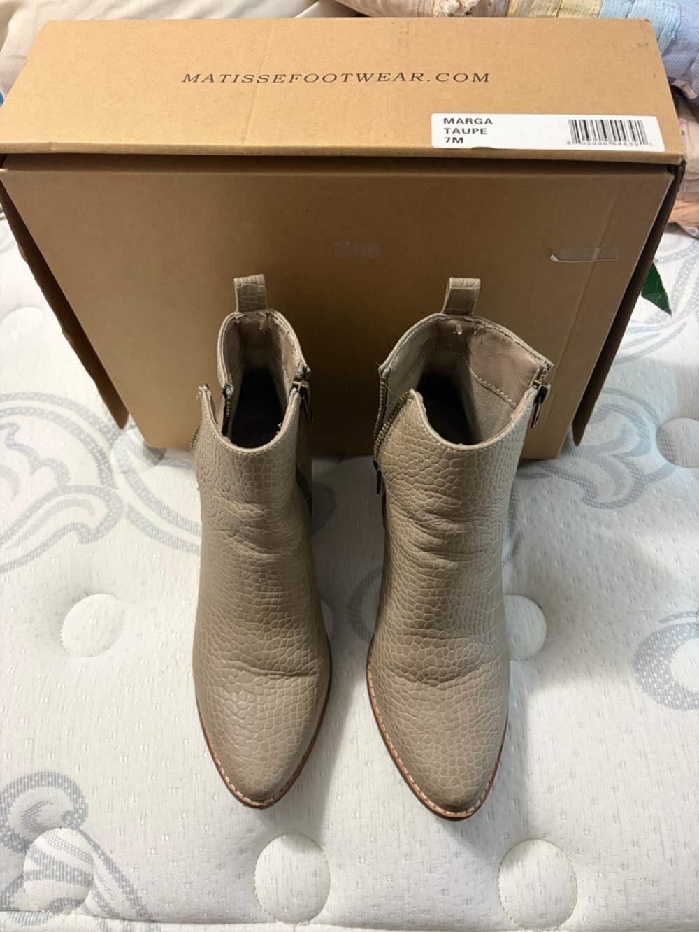 Matisse Taupe Textured Leather Ankle Booties